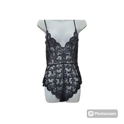 Lace Bodysuit, BLACK Lace, MEDIUM 