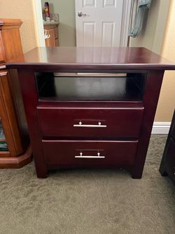 Dark Cherry Wood Nightstands with Drawers