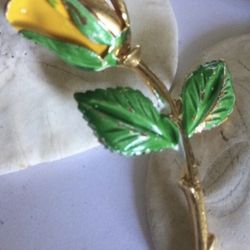 Vintage 1960’s Enamel Yellow Rose Brooch 
