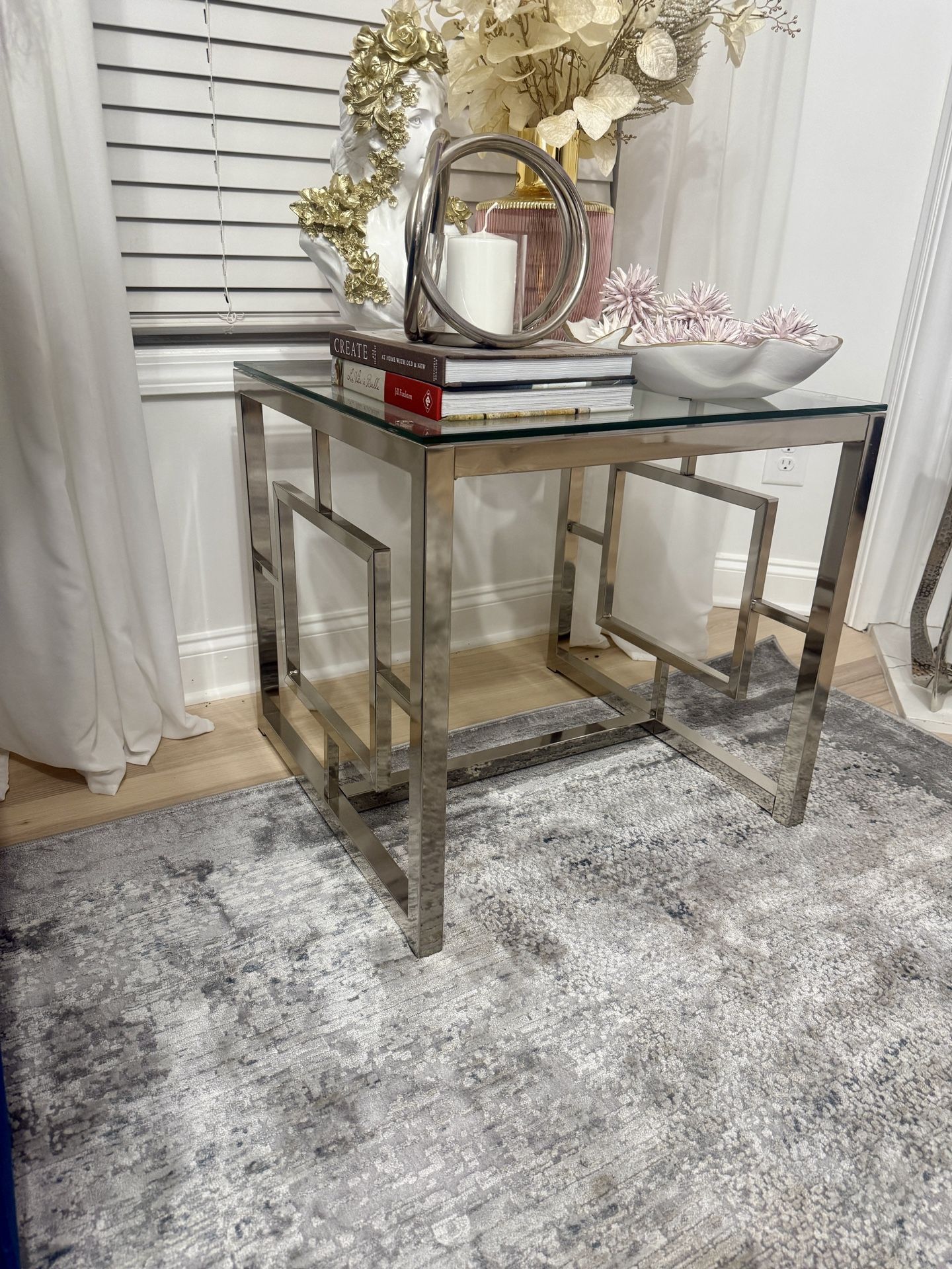 Beaufain Square Tempered Glass Top End Table