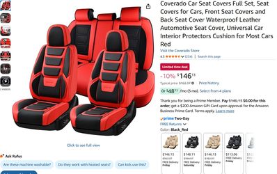 Coverado Car Seat Covers Full Set Full Wrap Universal PU Leather