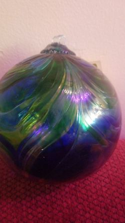 Kitras Feather Ball, blue & green blown glass float