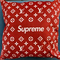 Supreme/Louis Vuitton Style Monogram Pillow Red 16x16