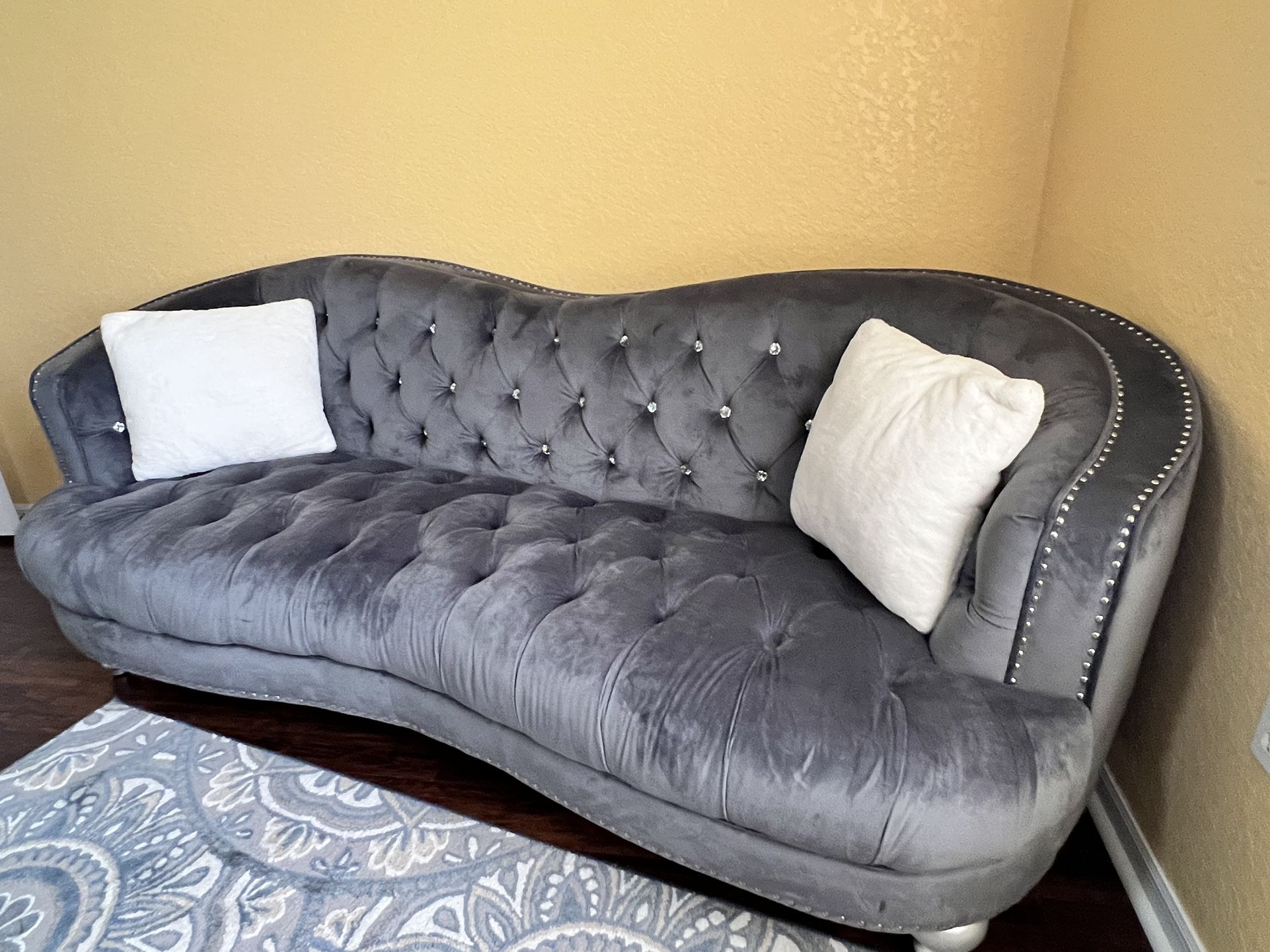 Gray Light Velvet Coach With Crystal