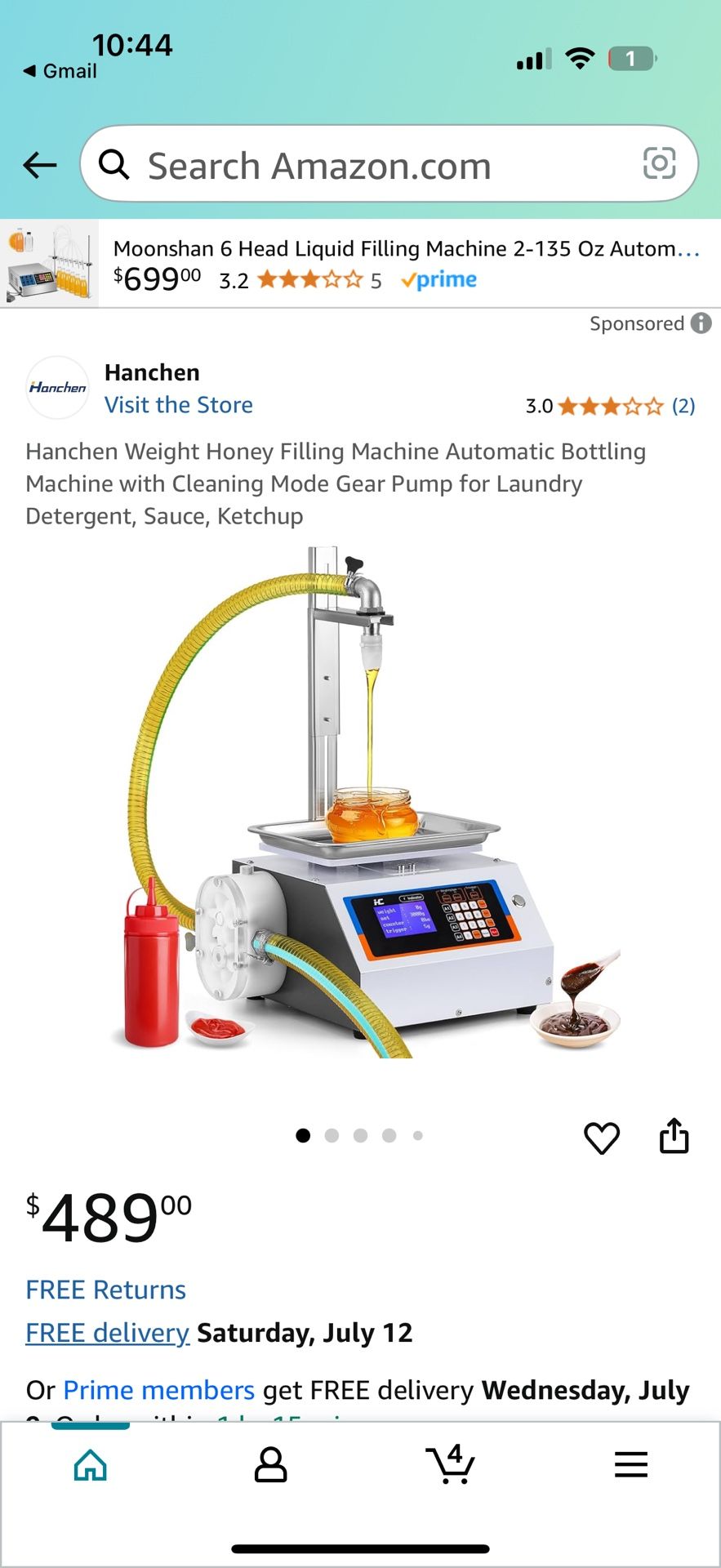 Hanchen Weight Honey Filling Machine Automatic Bottling Machine with Cleaning Mode Gear Pump for Laundry Detergent, Sauce, Ketchup