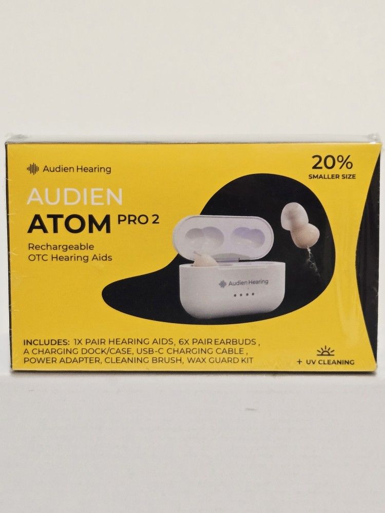 Audien Atom Pro 2 Rechargeable OTC Hearing Aids New/Sealed 