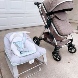 Folding Baby stroller and Bouncer,  total $140