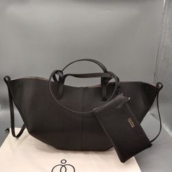 Polene CYME  LEATHER Tote Bag black