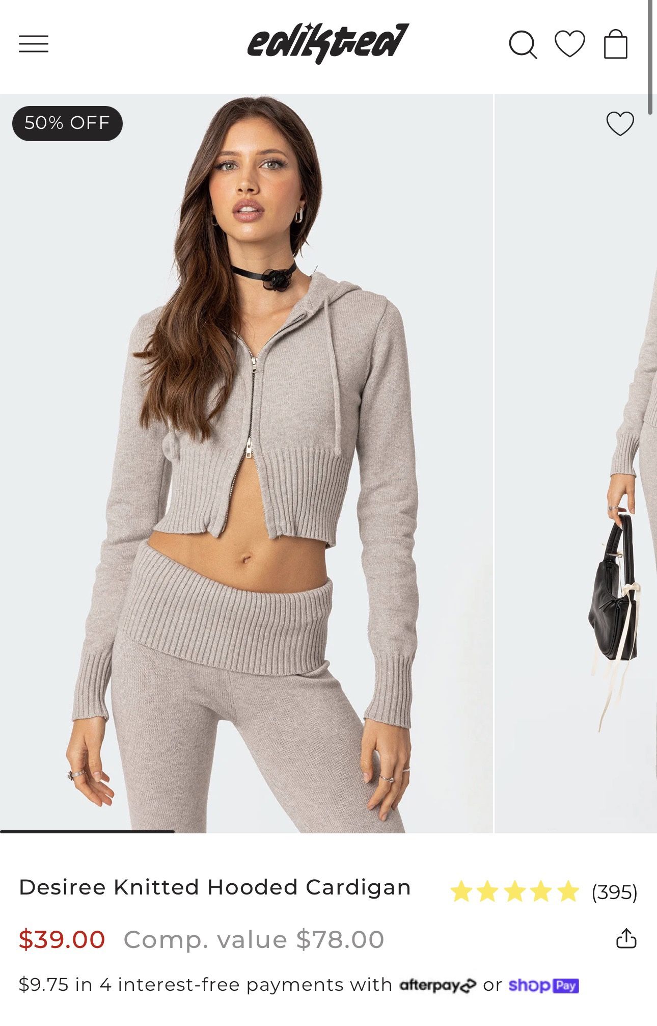 Grey knitted hooded cardigan