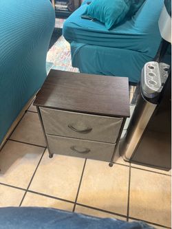 2 Drawer Side Table Gray & Walnut Color