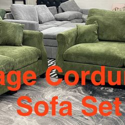 Exquisite Corduroy Sage Sofa Set (Finance and Delivery)