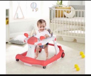 2-in-1 Foldable Activity Push Baby Walker w/ Adjustable Height Music Box Pink