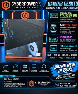 CyberPowerPC Gaming PC – RTX 5060 8GB, Ryzen 5 8400F, 16GB DDR5