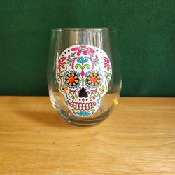 Skeleton Print Glass Day of the Dead Mexican Halloween Drinkware