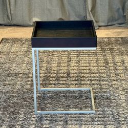VINTAGE Wood Top & Metal Base Sofa End/Side Accent Table With Built-In Tray, Black