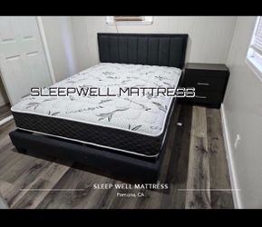 Queen size bed frame with pillow top mattress included