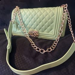 Trinity Jelly Bag, Neon Green , Golden Hardware