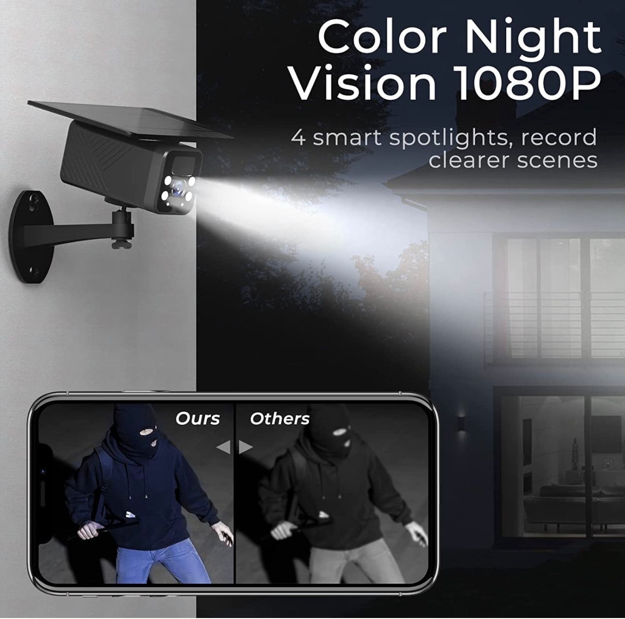 4G LTE Security Camera Outdoor Wireless 1080p Solar Powered Rechargeable Battery CCTV System IP67 Waterproof, 2-Way Audio, Cloud/SD Card Storage, PIR