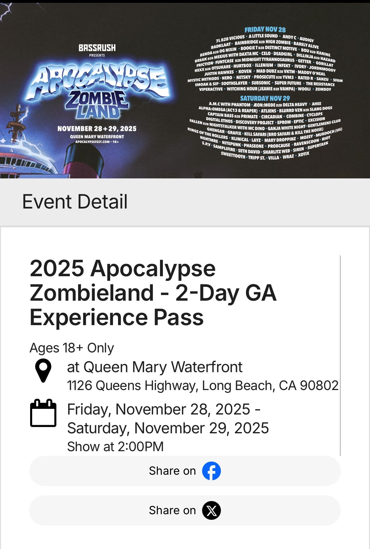 Apocalypse 2 - Day GA Ticket 