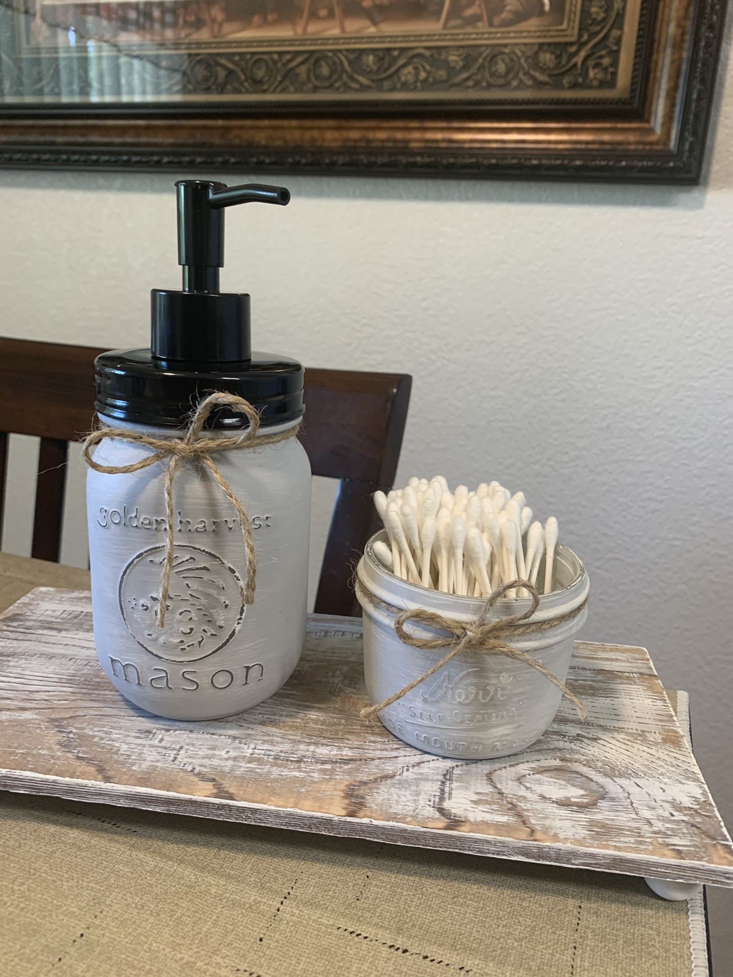 NEW MASON JAR SOAP DISPENSER AND Q-TIPS CONTAINER