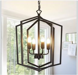 18.1" Black Chandelier, 4-Light Farmhouse Dining Room Light Fixture, Industrial