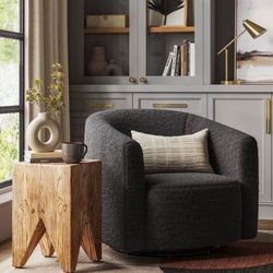 Large Aveline Swivel Chair Black Faux Shearling - Threshold