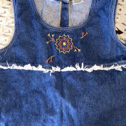 Faded Glory Girls 14/16 Denim Jumper Dress Embroidered Boho Western 