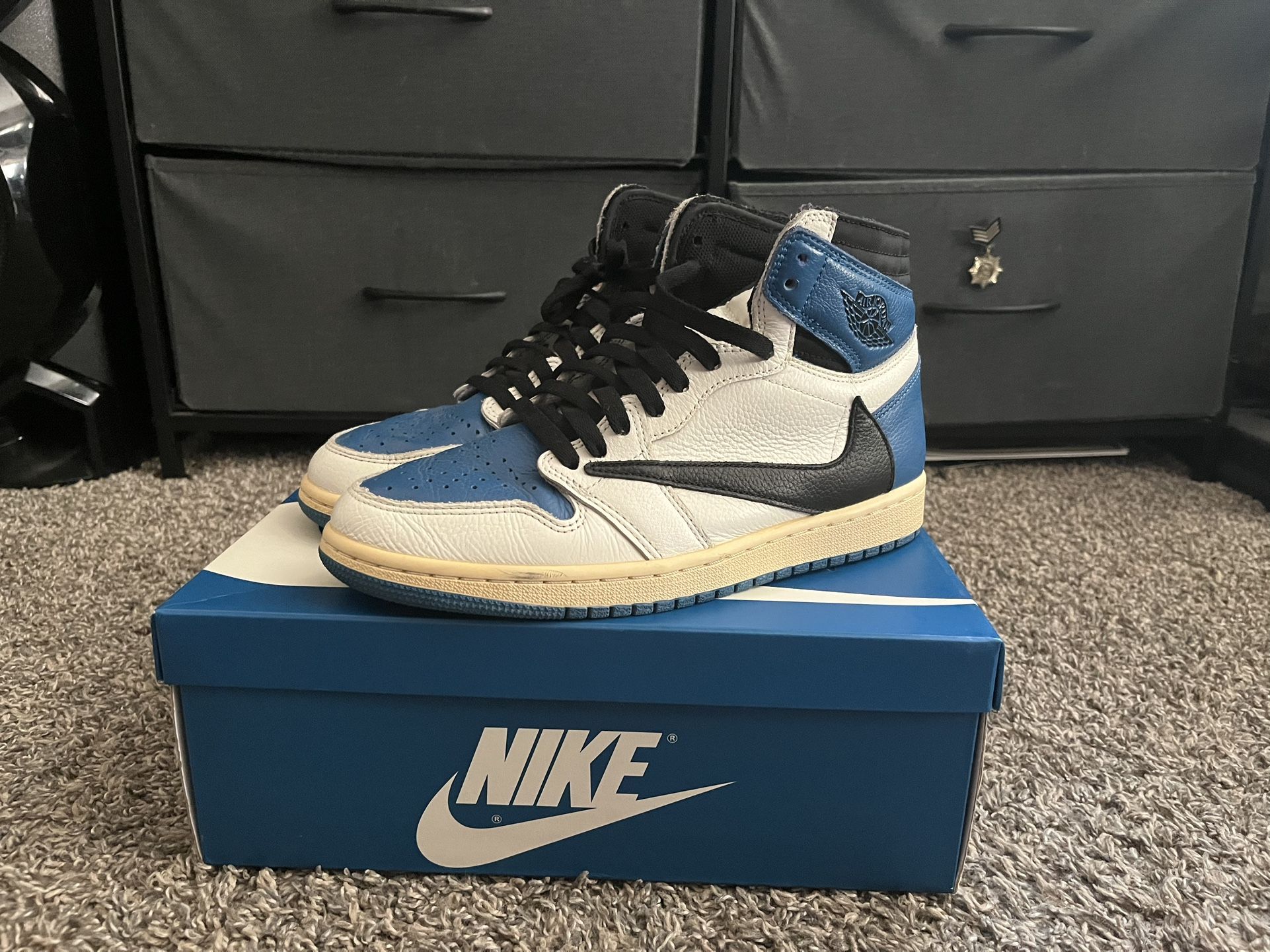 US Nike Air Jordan Retro High Blue Travis Scott Fragment Design