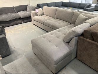 L-shaped fabric sectional.