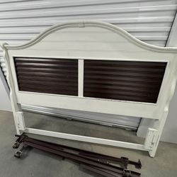 King Size Bed Frame with Shutter Headboard - White & Espresso, Good Condition!