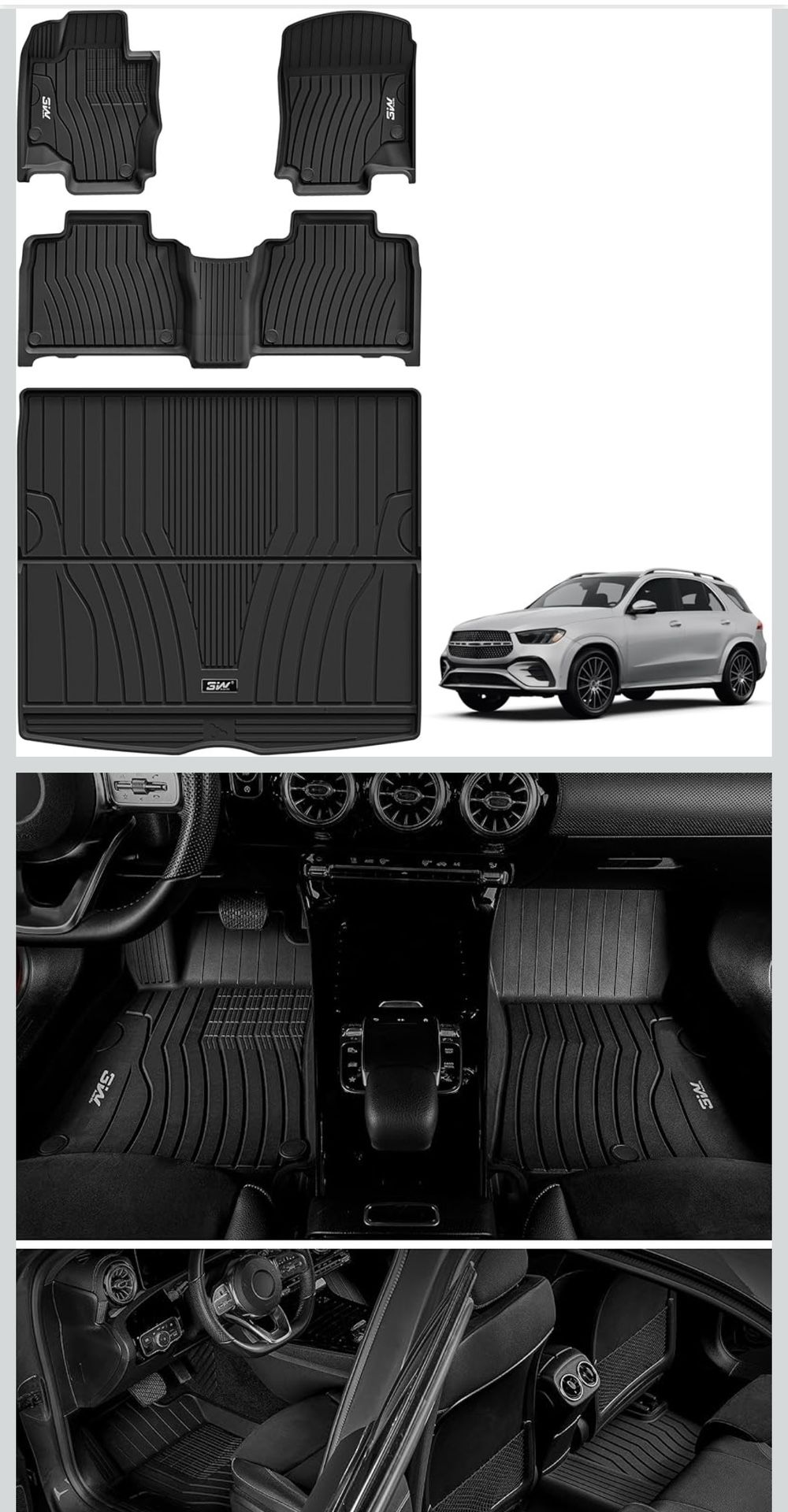 3W Floor Mats & Cargo Liner for Benz GLE 2020-2026, TPE All Weather Custom Fit Floor Liner & Trunk Mats Car Mats fit GLE 350/450/450e/580/53 AMG/63 AM