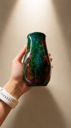 Taiwan Seven Color Jade Stone Vase 5” – Rainbow Stone – Vintage Collectible