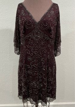 Adrianna Papell Beaded Burgundy Dress - Size Short Style