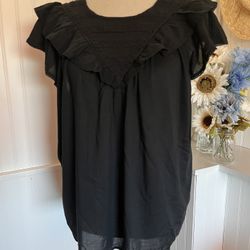 Black Embroidery Trim Ruffle Flutter