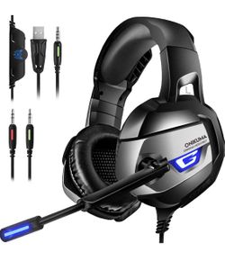 ONIKUMA Pro Stereo Gaming Headset for PS4, Xbox One, PC 【2019 Newest】 【60mm Driver】【7.1 Surround Sound】 Noise Cancelling Mic, Zero Ear Pressure, Mute