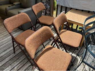 4 Vintage Samsonite Folding Chairs, padded/upholstered seats and backs