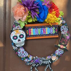 Day Of The Dead Sugar Skull Wreath.…