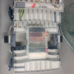 Fishing Pole, Tackle Box With Lures, 6' Cast Net, Hand Net