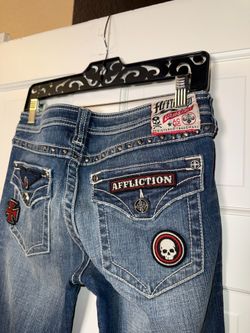 4th Fit! ❤️💙Affliction  American Flag Jeans –Size 28 -  Like New Y2K Distressed Denim USA Embroidered