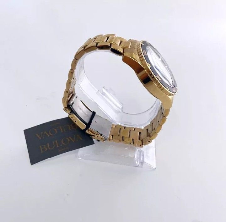 Classic Bulova Gold/Black Marine Star Quartz 98B406 Watch 41.5mm