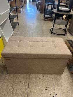 SONGMICS 30" Storage Ottoman Foldable Bench w/ Flipping Lid - Tan