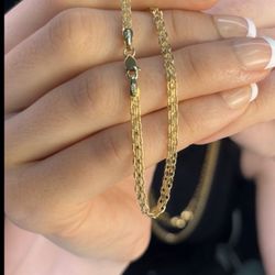 7.5in 3mm 10k Real Italian Gold Bizmark Chain Bracelet Lobster Clasp