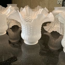 Vintage Antique Ruffled Tulip Frosted Glass  Shades Bell Shape - $25 Each Or $140 7 Pieces 