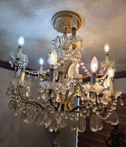 Vintage brass and crystal chandelier