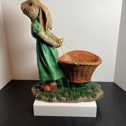 Resin Easter Bunny In Green Dress With Basket