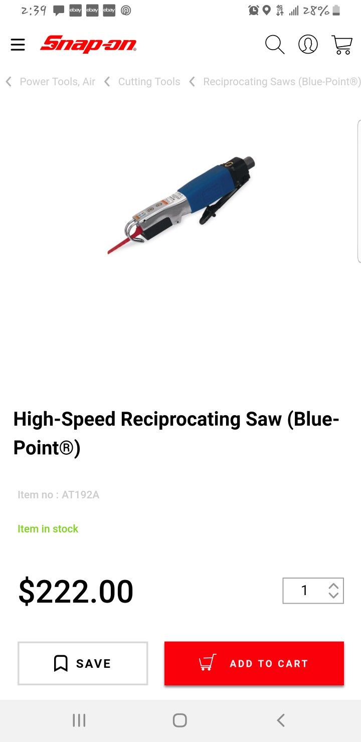 Snap On Blue Point High Speed Reciptocating Saw