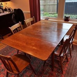 Vintage Solid Wood Dining Table + 5 Chairs