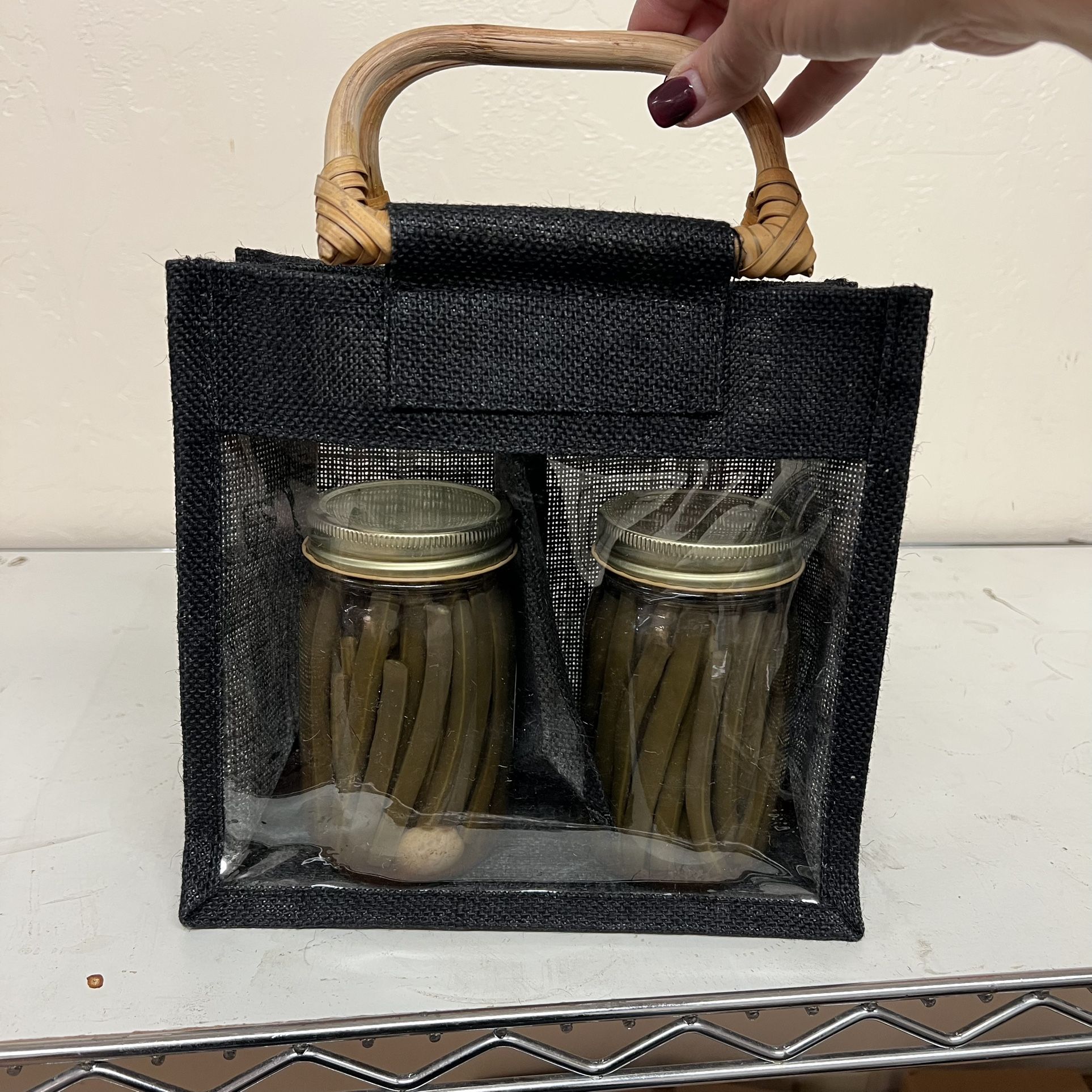 Black Jute Bags With Window and Divider 9x9x4