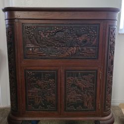 Early 20th Century Antique Japanese Hand Carved Wood Dry Bar