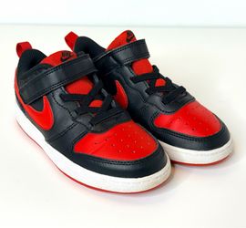 Nike Court Borough Low Toddler Size 10C Red Black Sneakers Hook & Loop | Excellent!